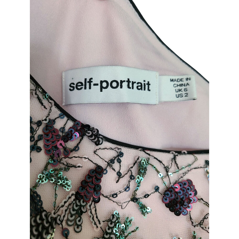 Self-Portrait Asymmetric Sequinned Floral Mesh One Shoulder Top Pink Size 2 - Picture 2 of 9